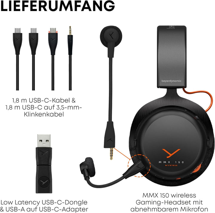 beyerdynamic MMX 150 Wireless - Kabelloses Gaming-Headset in schwarz mit Klangpersonalisierung und V