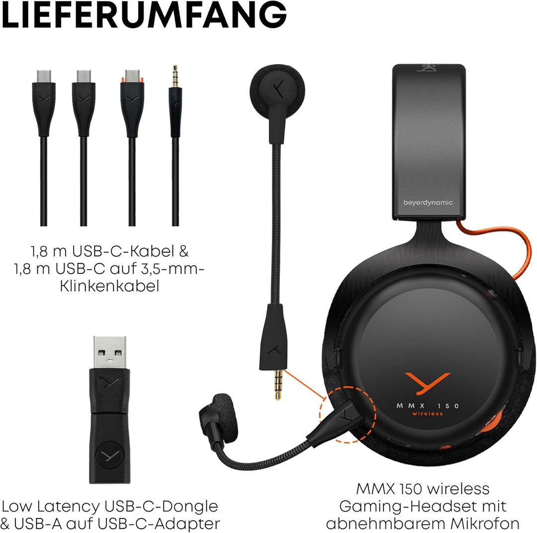 beyerdynamic MMX 150 Wireless - Kabelloses Gaming-Headset mit Klangpersonalisierung App, Velours-Ohr