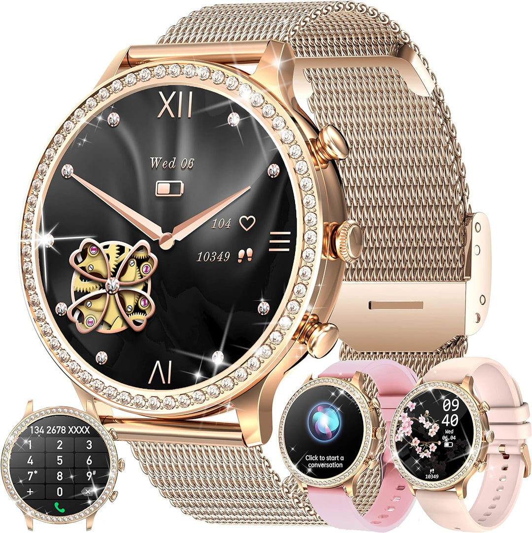 Smartwatch Damen mit Telefonfunktion, 1,32 Fitnessuhr Diamond Damen, Fitness Tracker Uhr mit Menstru