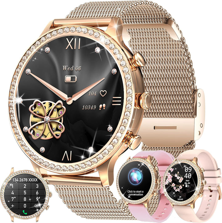 Smartwatch Damen mit Telefonfunktion, 1,32 Fitnessuhr Diamond Damen, Fitness Tracker Uhr mit Menstru