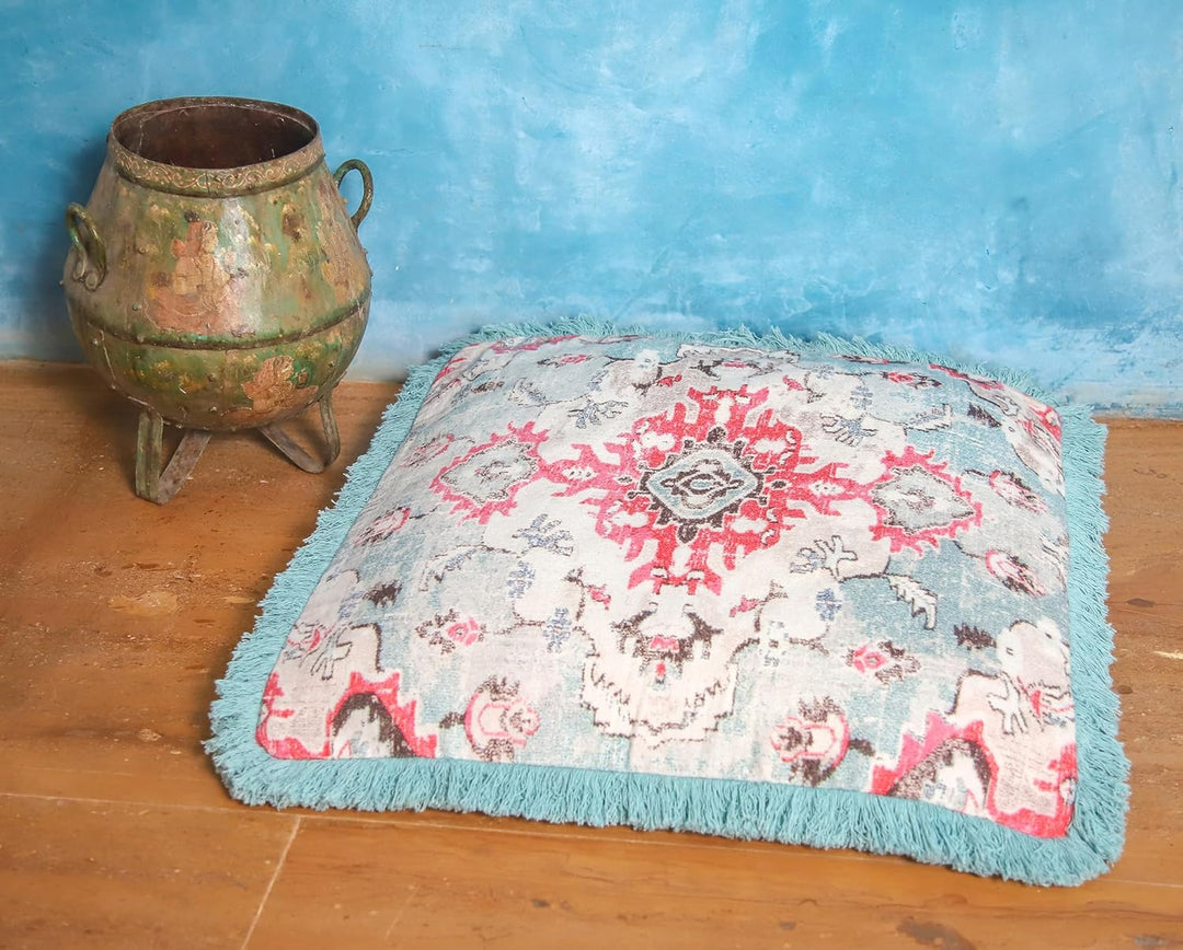 Mandala Life ART Meditationskissenbezug - 65 cm mit Fransen - Quadratisch bedruckter Boho Chic Boden
