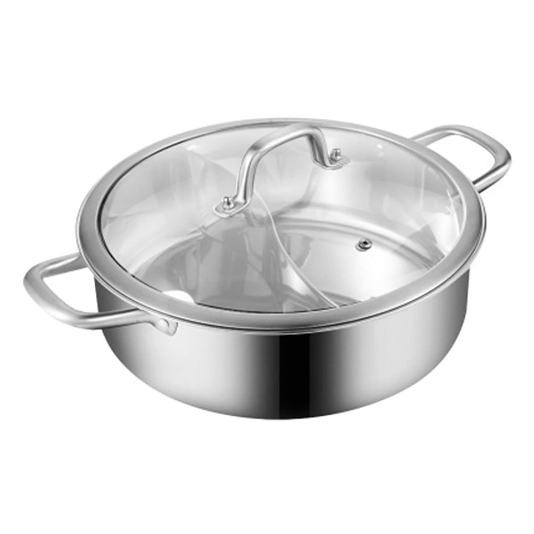 304 Lebensmittelqualität Edelstahl Shabu Shabu Hot Pot mit Trennwand, und 1 Deckel aus gehärtetem Gl