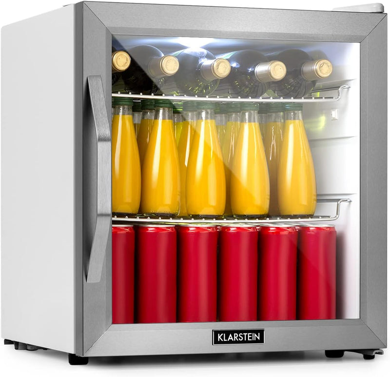 Klarstein Mini Kühlschrank mit Glastür, Mini-Kühlschrank für Zimmer, Getränkekühlschrank Klein mit V