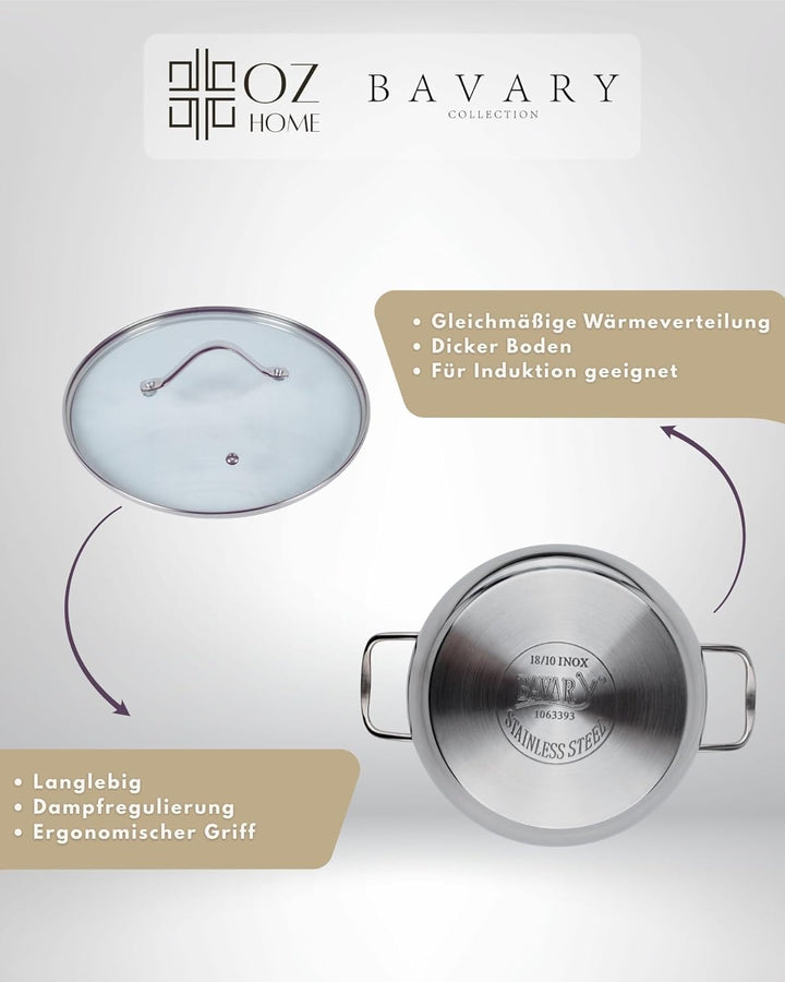 Bavary Kochtopfset 8-teilig – Edelstahl 18/10 Topfset Induktion – Cookware Set mit hitzebeständigen