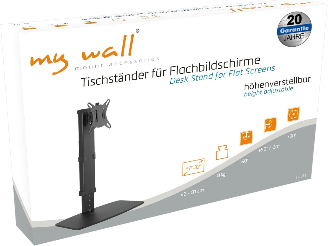 myWall HL 55 L Monitor Ständer Tischständer Halterung für Bildschirme 17 Zoll - 32 Zoll (43-81 cm),