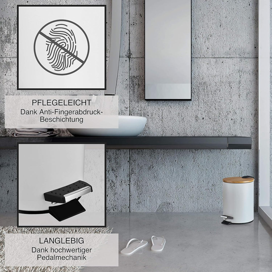 VMbathrooms 3L Kosmetikeimer in edlem weissem Design | Tretmülleimer mit Absenkautomatik (Soft Close