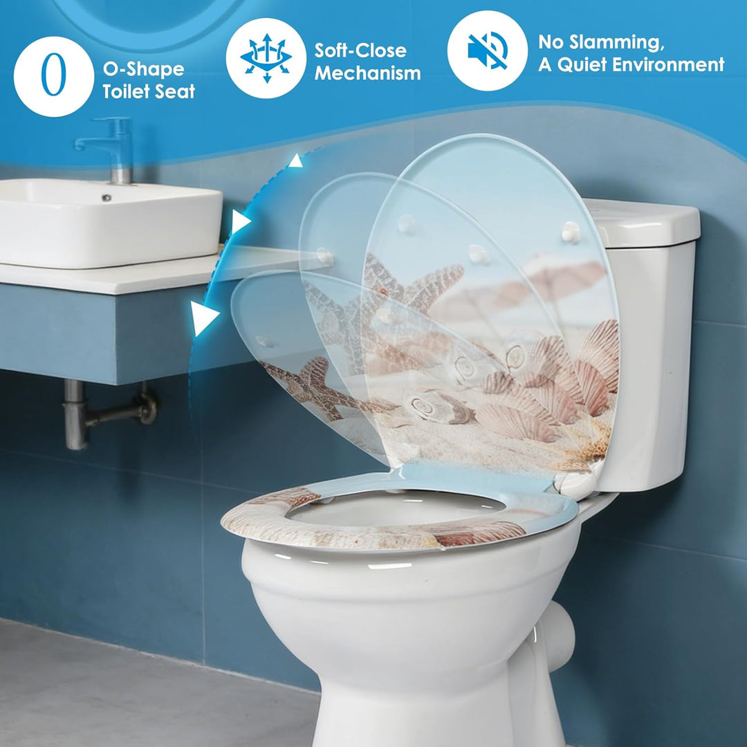 Duroplast-Toilettensitz, O-förmiger Toilettendeckel mit Soft-Close-Mechanismus, Edelstahlscharnier,