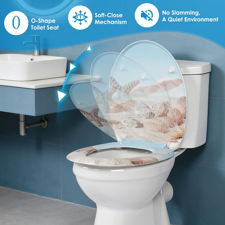 Duroplast-Toilettensitz, O-förmiger Toilettendeckel mit Soft-Close-Mechanismus, Edelstahlscharnier,