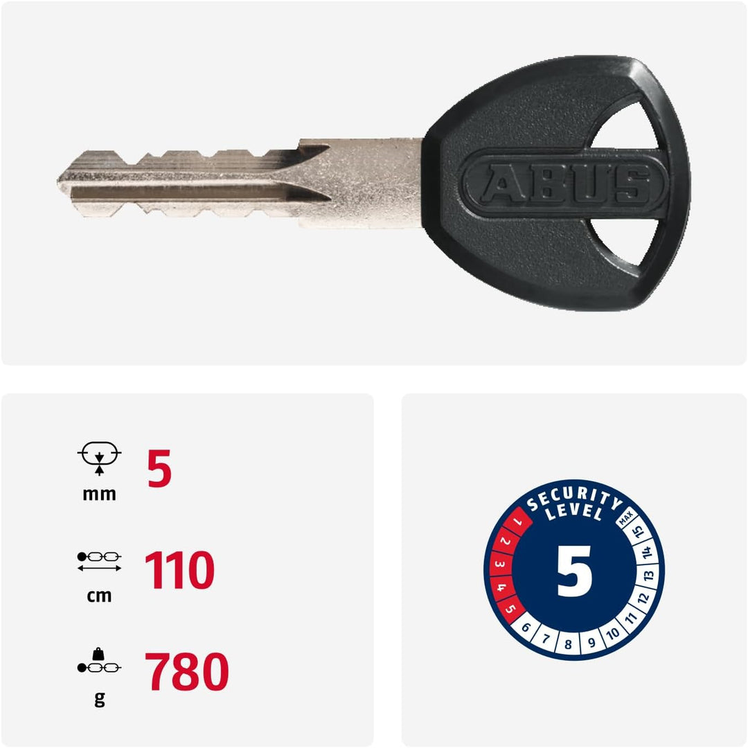 ABUS Kettenschloss Steel-O-Chain 5805K – Fahrradschloss aus Stahl – ABUS-Sicherheitslevel 5 Schwarz