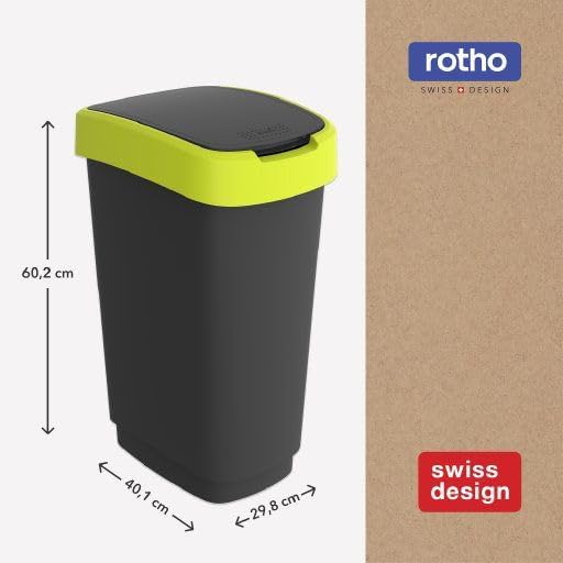 Rotho Twist Mülleimer 50l mit Deckel, Kunststoff (PP recycelt) , schwarz/gelb, 50l (40.1 x 29.8 x 60