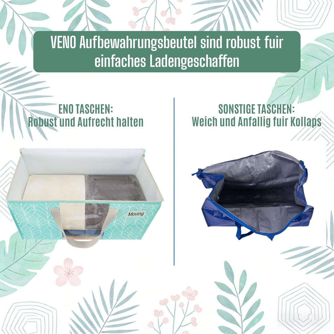 VENO 4er-Pack Umzugstaschen XXL(87 Liter) mit Sichtfenster, Faltbare Aufbewahrungstasche, Starke Gri