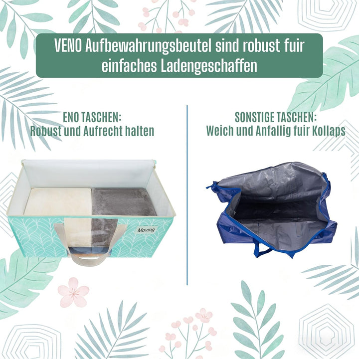 VENO 4er-Pack Umzugstaschen XXL(87 Liter) mit Sichtfenster, Faltbare Aufbewahrungstasche, Starke Gri