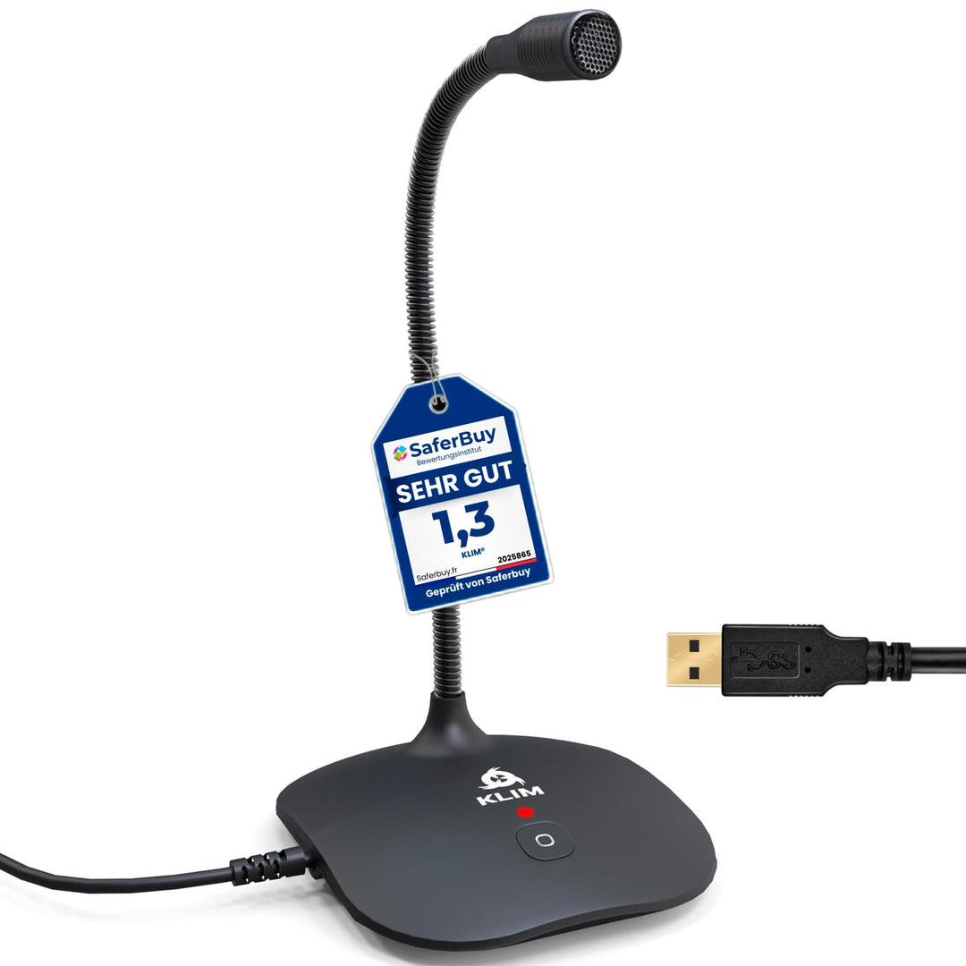 KLIM Talk USB - Standmikrofon PC und Mac - Kompatibel mit jedem Computer - Professionelles USB Mikro