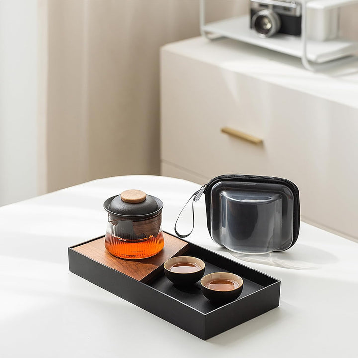 fanquare Tragbares Reiseteeservice Schwarz Porzellan Chinesisch Kung Fu Glas Teekanne mit Infusor Mi