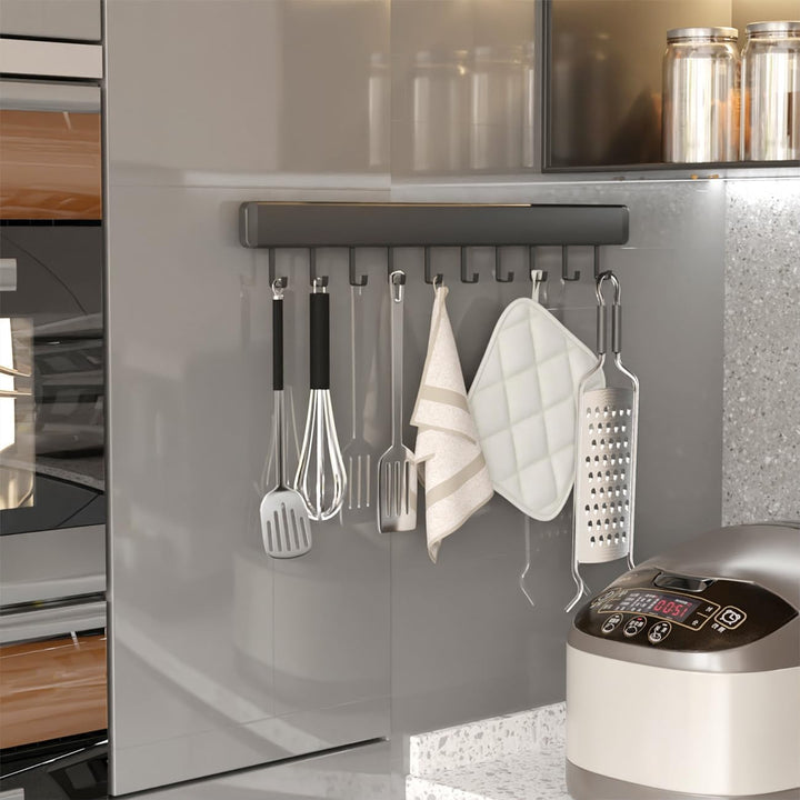 HMAKGG Hakenleiste Küche ohne Bohren, 50CM Küchenleiste Selbstklebend mit 10 Beweglichen Haken, Küch