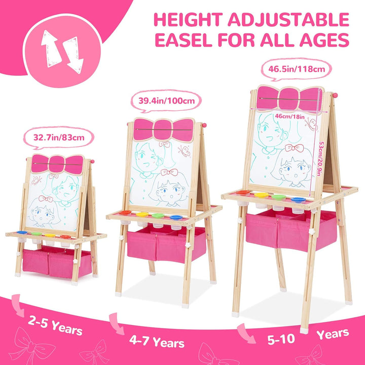 Siairo Kinder Spiel-Tafel aus Holz Höhenverstellbar Kinder Staffelei mit Papierrolle Schöne Schleife