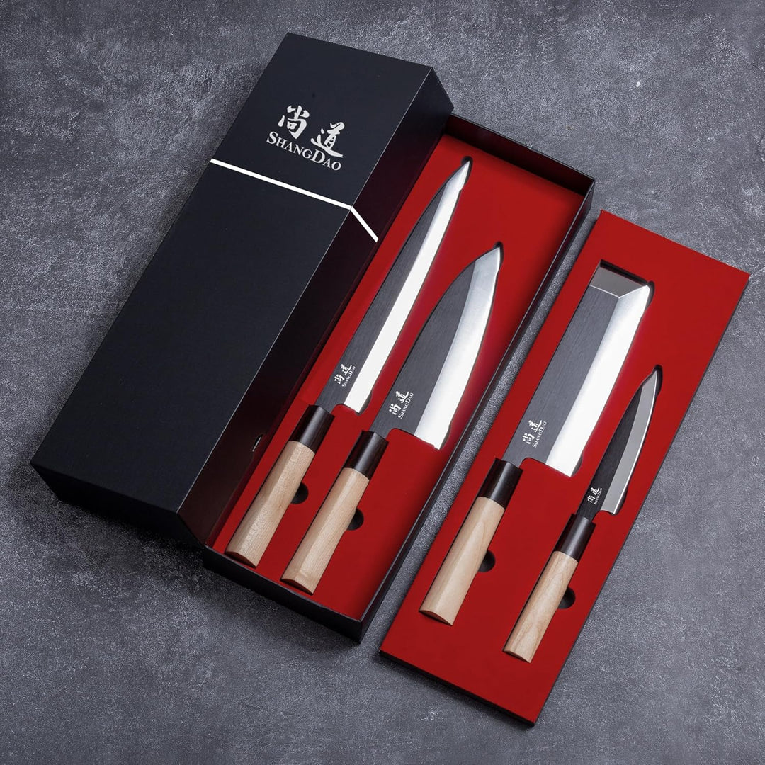 SHANGDAO Japanisches Küchenchef-Set mit 4 Messern, Sushi-Messerset, Nakiri-Yanagiba-Deba-Utility-Küc