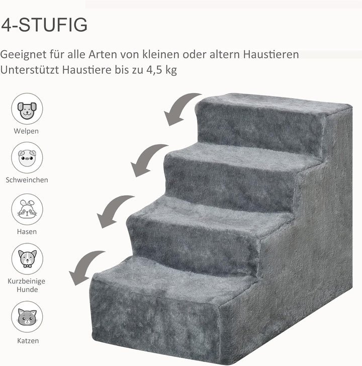 PawHut Hundetreppe 4 Stufen 44 cm Hoch Haustiertreppe für Kleine Hunde Katzentreppe Hunderampe mit W