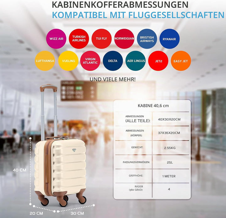 Flight Knight Leichte 4-Rad-abs-hartschalenkoffer Handgepack, Zugelassen Fur Uber 100 Fluggesellscha