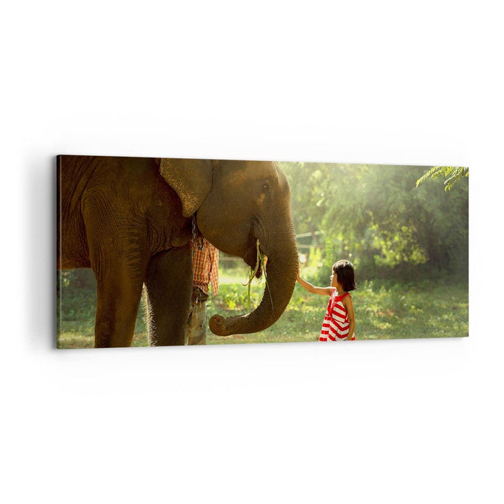 Panorama Bilder auf Leinwand 100x40cm Leinwandbild mit Rahmen Elefant Tier Gross Wanddeko Bild Schla