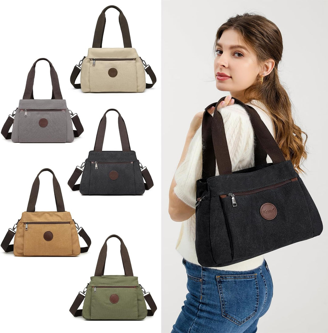 KONO Canvas Handtasche Frauen Hobo Schultertasche Vintage Top Griff Crossbody Bag Casual Multifunkti