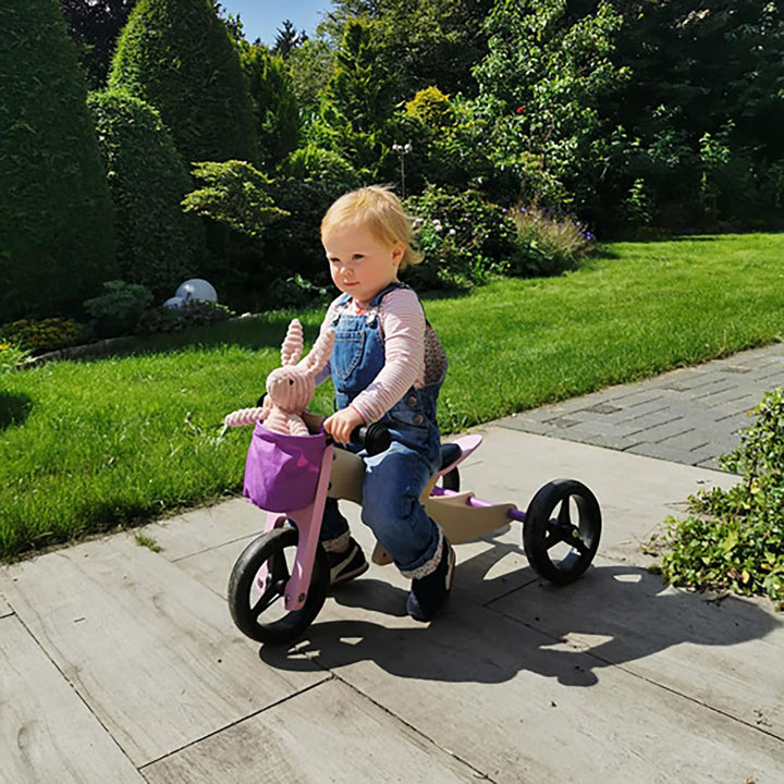 Small Foot Trike 2 in 1 Rosa aus Holz, DREI-und Laufrad, mit verstellbarem Sitz und gummierten Reife