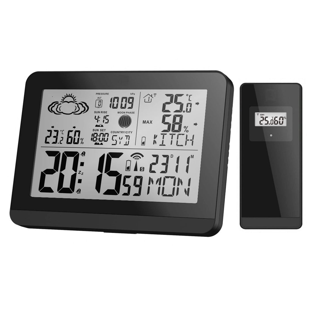 Miraval Moderne Design Funk-Wetterstation mit Aussensensor bennenbar Mondphase Sonnenaufgang Sonnenu