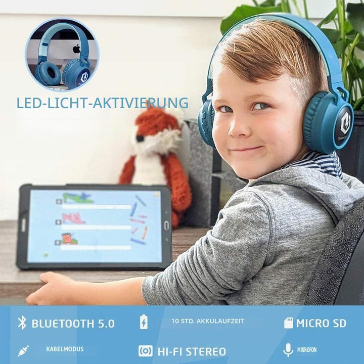 PowerLocus Kinderkopfhörer Bluetooth, Kinder Kopfhörer Over-Ear mit 85db Lautstärkebegrenzung LED-li