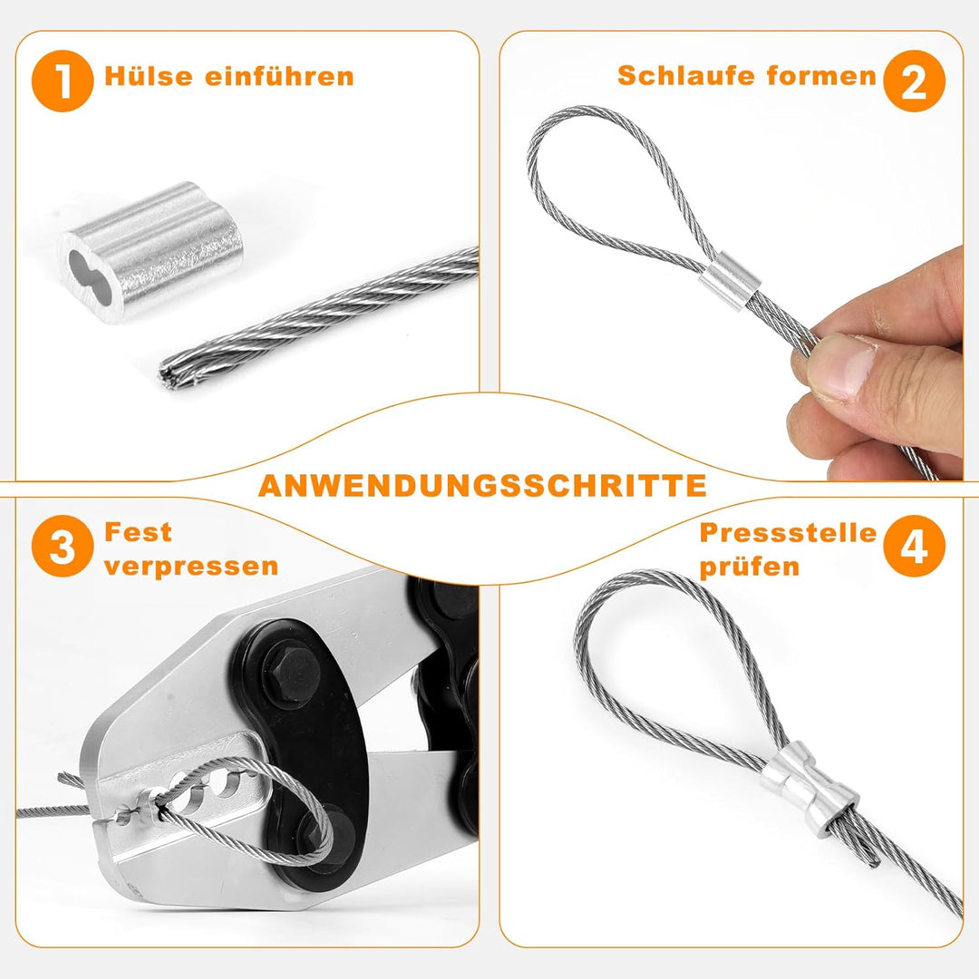 KF CPTEC Drahtseil Crimpzange 1/16"–3/16" (1,58–5,0 mm) – Hülsen Presszange/Quetschzange für Alumini