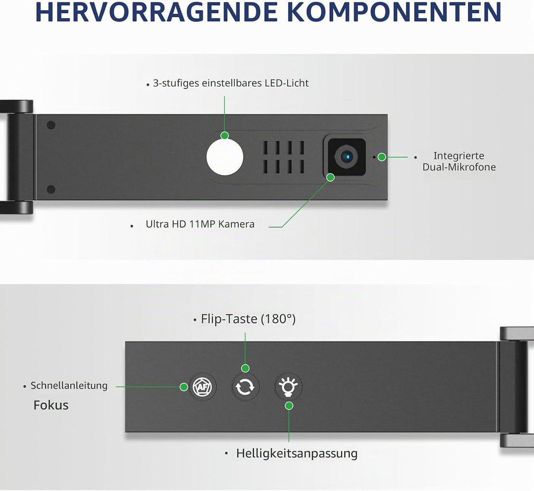 NETUM Dokumentenkamera & Webcam 4K mit Mikrofon USB Visualizer 3-Stufen Touch LED Autofokus Bild Inv