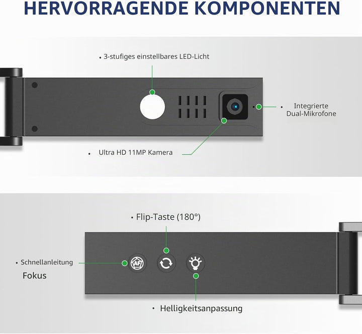 NETUM Dokumentenkamera & Webcam 4K mit Mikrofon USB Visualizer 3-Stufen Touch LED Autofokus Bild Inv