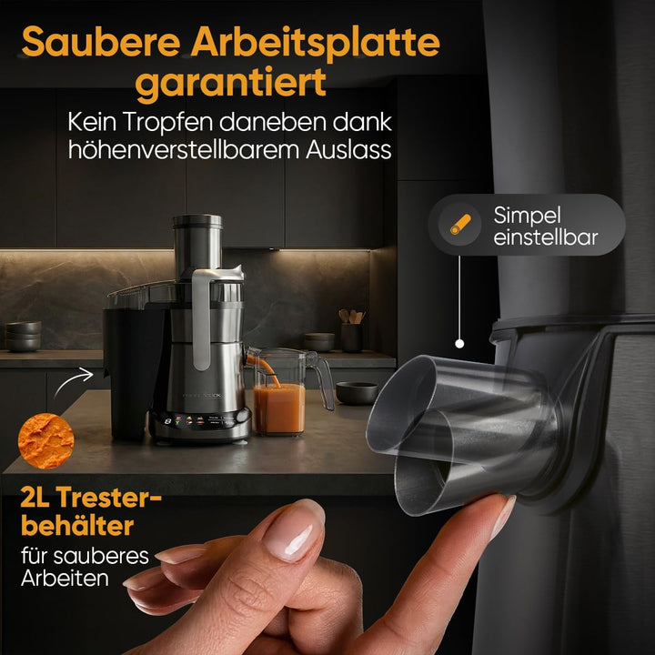 ProfiCook® Entsafter | leicht zu reinigender Slow Juicer | XXL-Einfüllschacht | 1000W Longlife-Motor