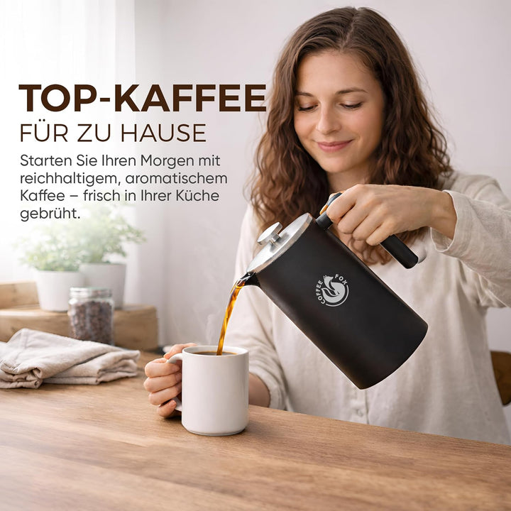 French Press Kaffeekanne aus doppelwandigem Edelstahl Schwarze Pressfilterkanne Französische