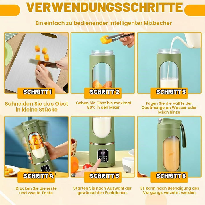 Tragbarer Mixer, 450ml Mixer Smoothie Maker to Go, Portable Blender mit 12-Blatt, Mini Standmixer mi