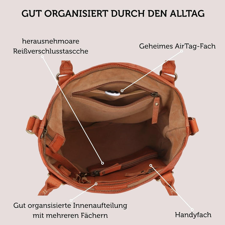 Gusti Handtasche Leder- Therese Damen Handtasche Umhängetasche Shopper Ledertasche Braun Leder