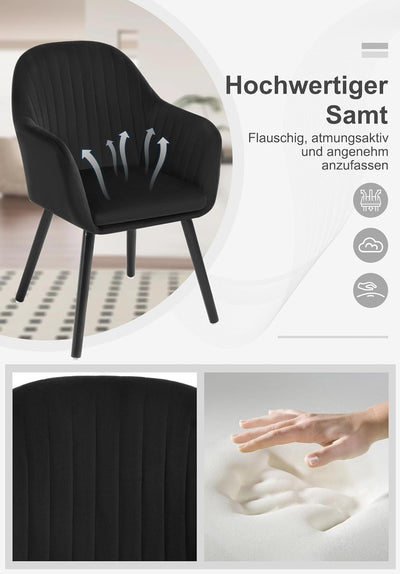 WOLTU Esszimmerstühle BH259sz-2 2er Set Küchenstuhl Wohnzimmerstuhl Polsterstuhl Design Stuhl mit Ar