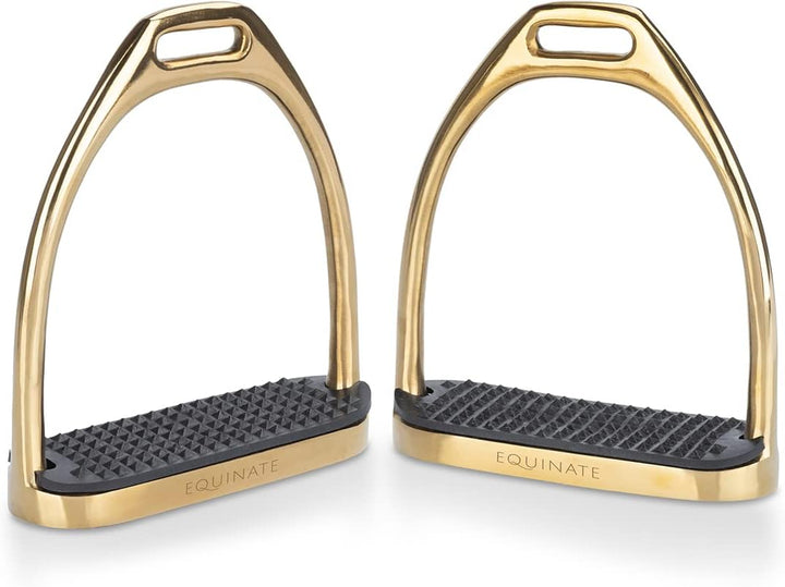 Equinate Steigbügel Luna 10cm Gold - Mit Anti-Rutsch Trittfläche aus Gummi - Für Erwachsene und Kind