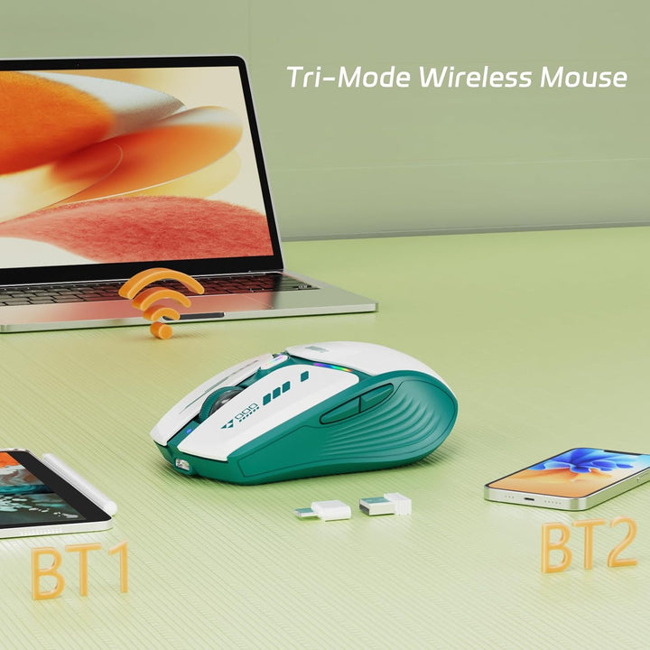 Uiosmuph G19 Bluetooth Maus, LED Bluetooth Funkmaus (Tri-Mode: BT 5.1/5.0+2.4G), Batteriestand sicht