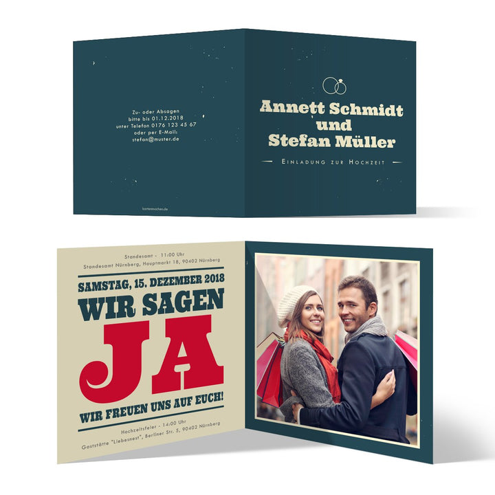 10 x Hochzeitseinladungen moderne Hochzeit Einladungskarten individuell - Liebesglück, 10