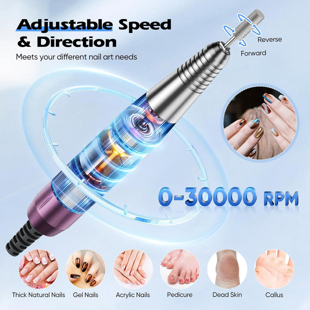 4-in-1 Elektrischer Nagelfräser mit 80W Absaugung & waschbarem Filter – 30.000 RPM Profi Nagelknipse