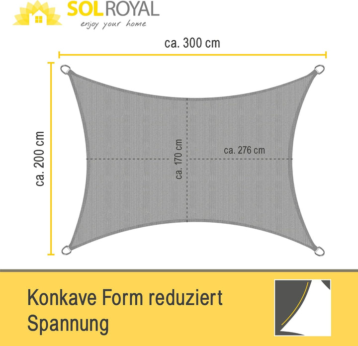 Sol Royal Sonnensegel rechteckig 2x3m Wasserdurchlässig HDPE Atmungsaktiver Balkon Terrasse Segeltuc