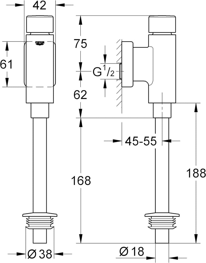 Grohe Rondo Druckspüler Urinal ohne Vorabsperrung, 37346000, ohne Vorabsperrung