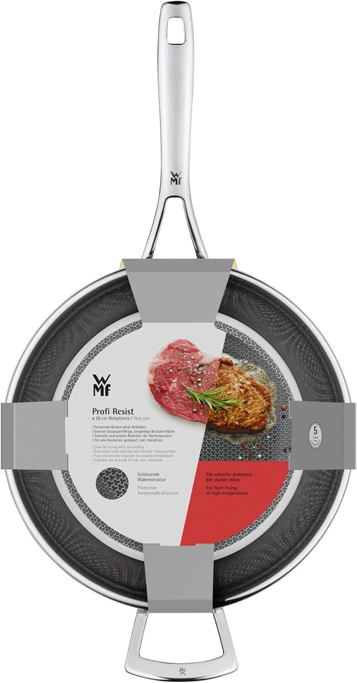 WMF Profi Resist Wokpfanne Induktion 28 cm, Wok Induktion, Mehrschichtmaterial beschichtet, Wabenstr