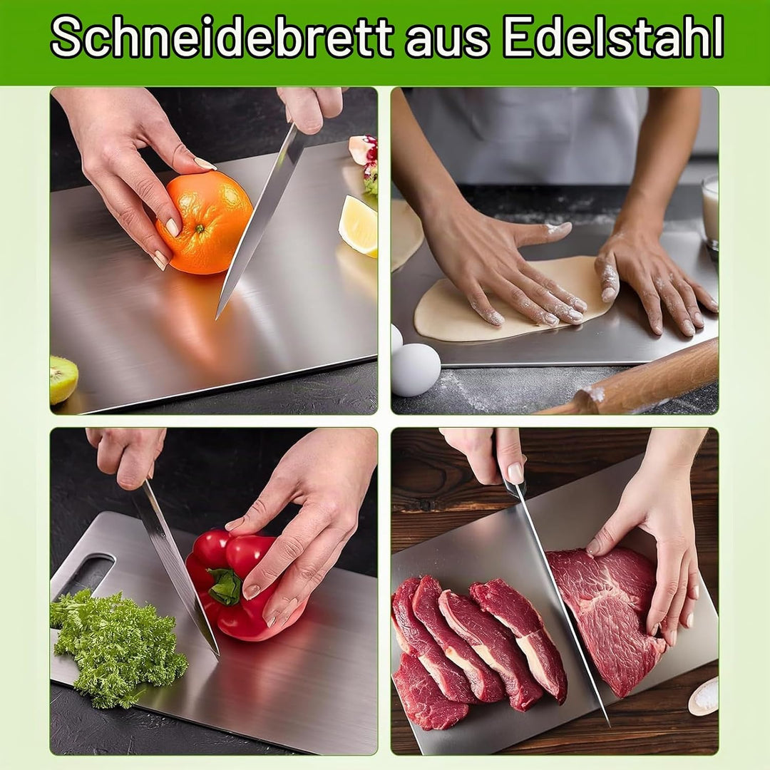 Titan Schneidebrett 46x30 cm, Schneidebrett Edelstahl, Schneidebrett Metall | Doppelseitiges, Lebens