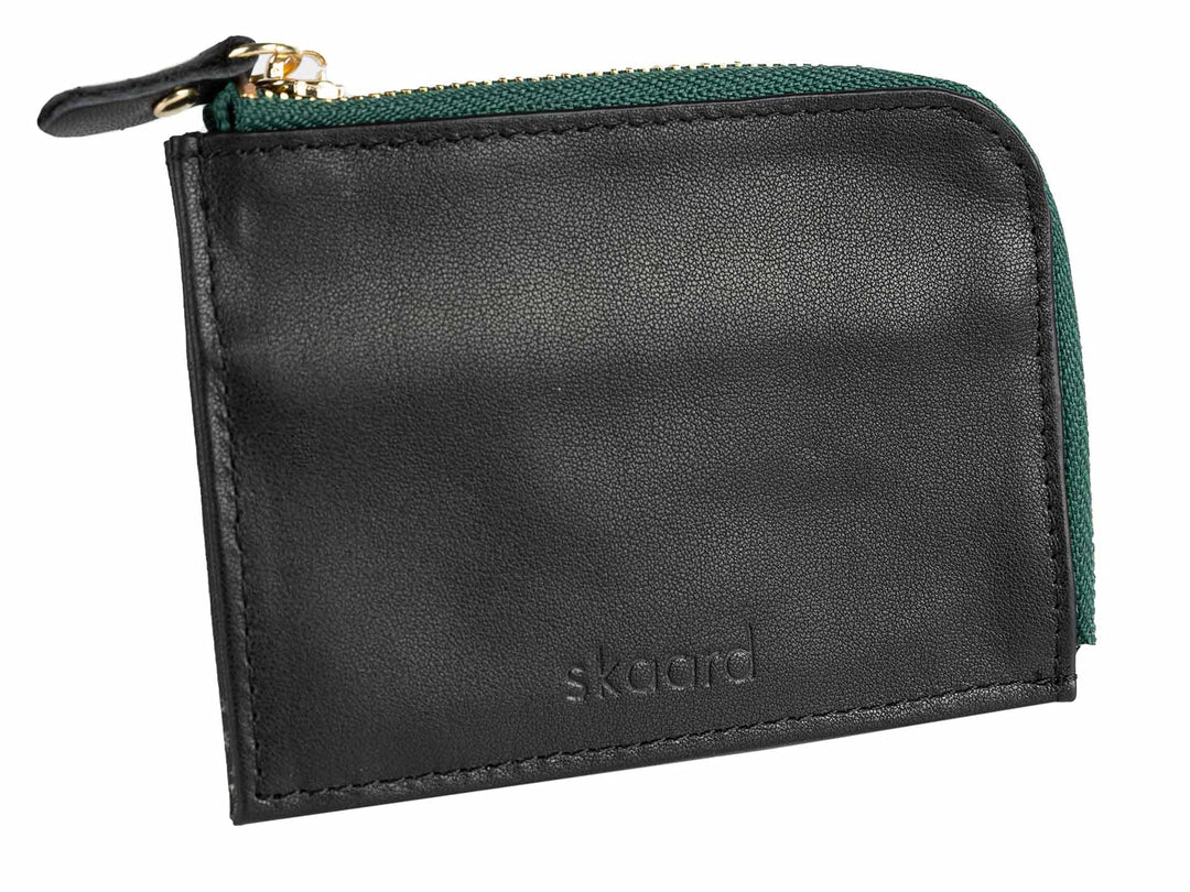 skaard Kleine Damen Geldbörse aus Leder, Schwarz/Grün mit RFID-Schutz Schwarz / Grün, Schwarz / Grün