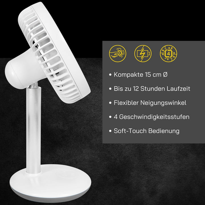 Gutfels Akku-Tisch-Ventilator VENTI 3010 R | Lithium Ionen Akku 4.000 mAh | Touchbedienung | 4 Gesch