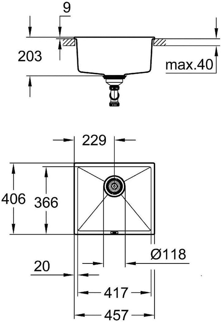 GROHE K700 Unterbau | Kompositspüle | granit schwarz | 31653AP0, 45.7 x 40.6 cm Grau (Granite Black)