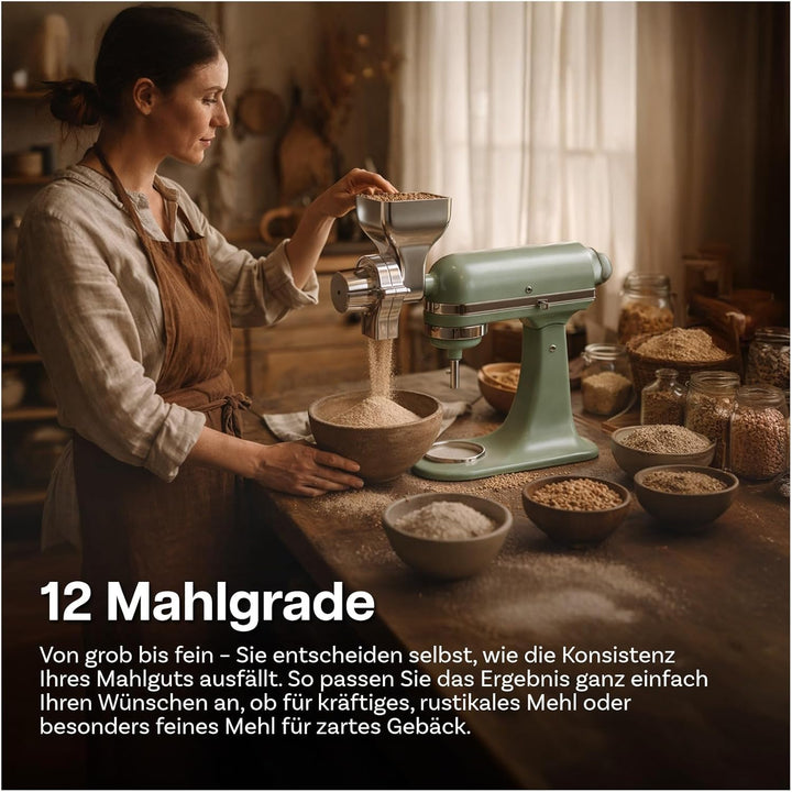 Getreidemühlen-Aufsatz kompatibel mit KitchenAid Standmixer von MMOBIEL – 12 Einstellbare Mahlgrade