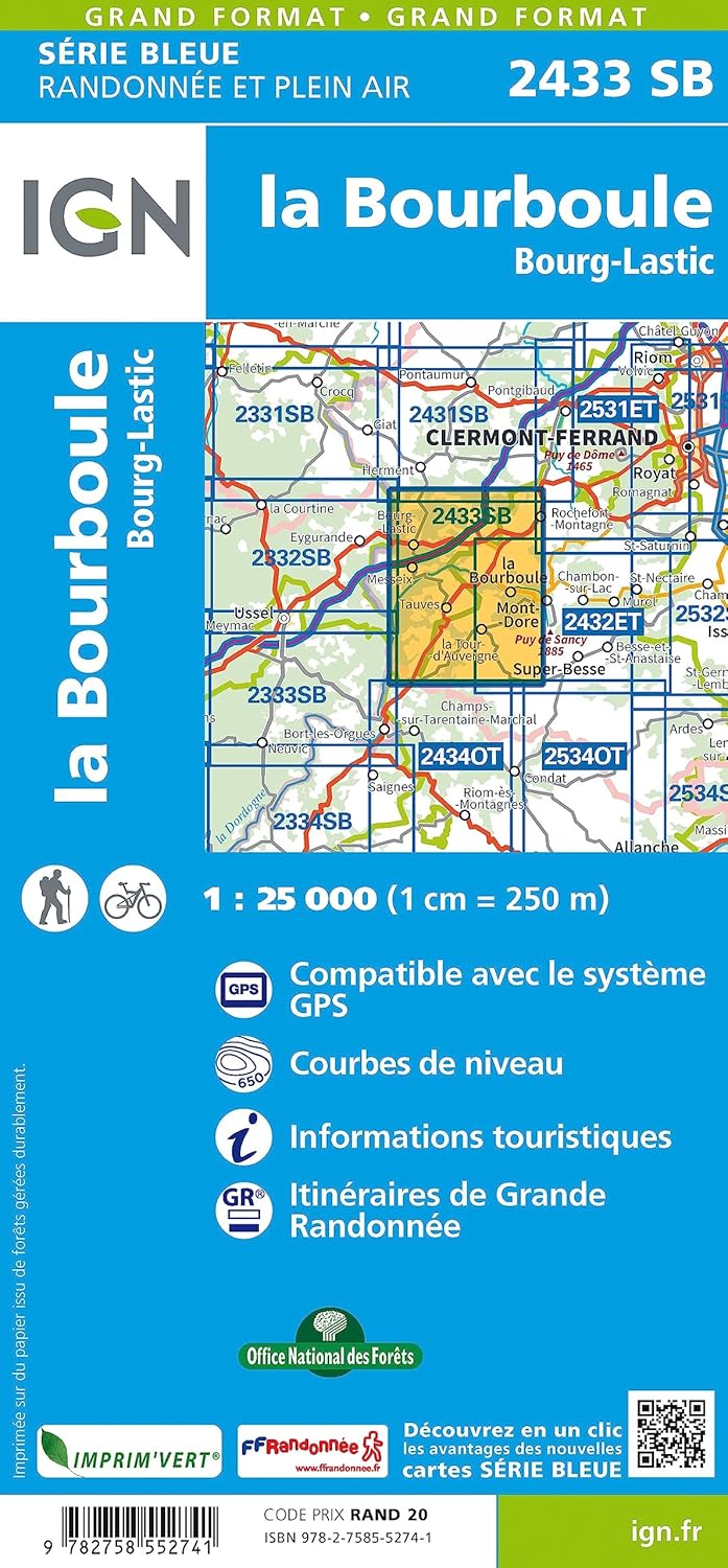 2433SB La Bourboule Bourg-Lastic (Série Bleue, Band 2433), Karte
