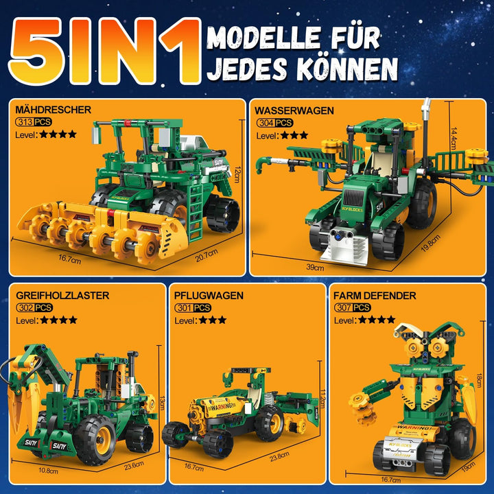 Technik Roboter Kinder, 5 in 1 Roboter bausatz mit App & ferngesteuert RC Technic Roboter Baukasten/